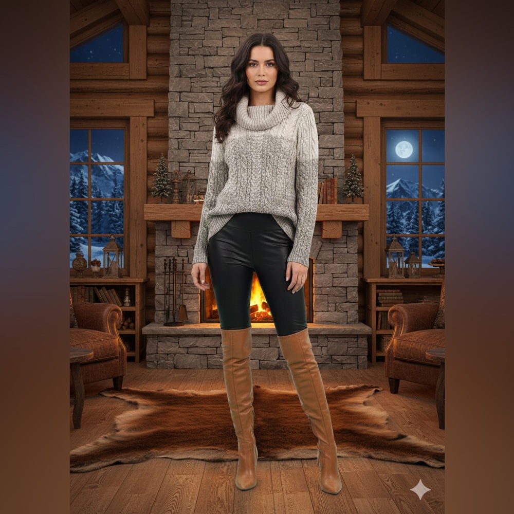 JEANNE PIERRE 100% Cotton Tan Beige Brown Cable Knit Cowl Neck Sweater Size L - Picture 3 of 12